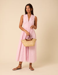 Baby Pink Sleeveless Starlight Midi Dress