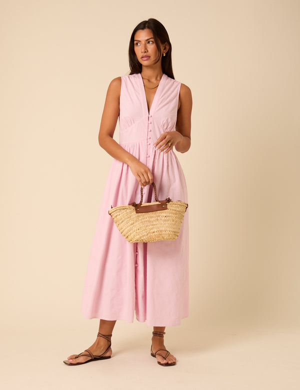 Baby Pink Sleeveless Starlight Midi Dress