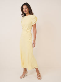 Butter Yellow Ruched Naomi Midi Dress