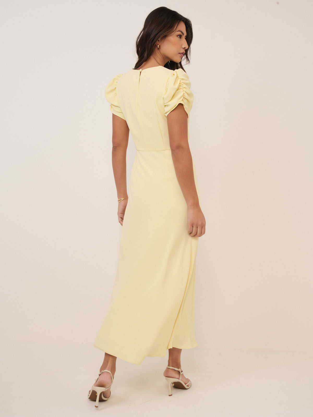 Butter Yellow Ruched Naomi Midi Dress