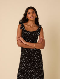 Black Polka Dot Adrian Midi Dress