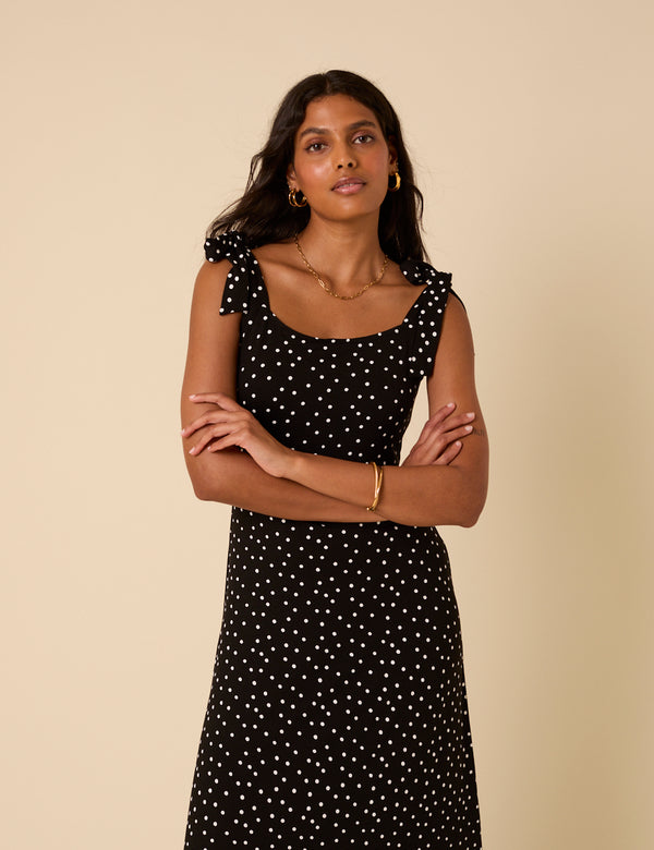 Black Polka Dot Adrian Midi Dress