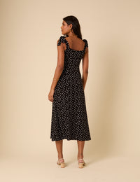 Black Polka Dot Adrian Midi Dress