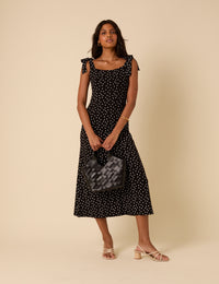 Black Polka Dot Adrian Midi Dress