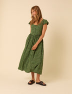 Green Ditsy Floral Puff Sleeve Cora Midi Dress