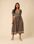 Brown Ditsy Floral Puff Sleeve Saffy Midi Dress