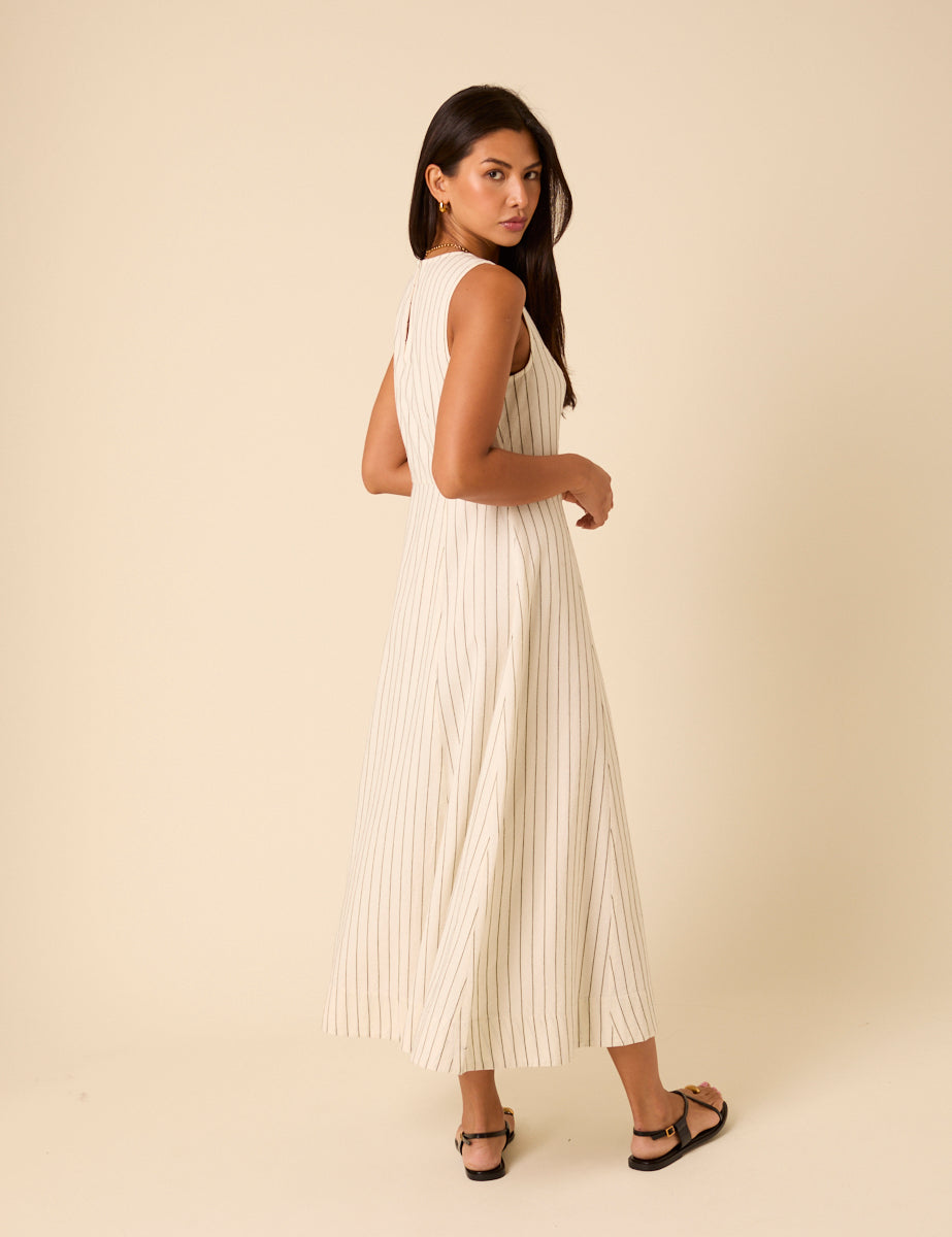 Cream Pinstripe Cedar Midi Dress