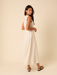 Cream Pinstripe Cedar Midi Dress
