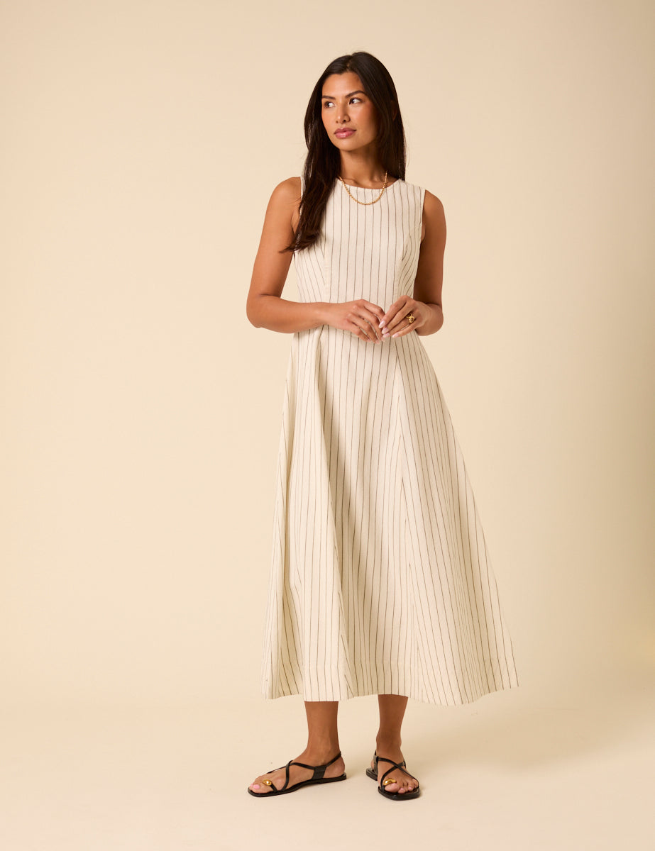 Cream Pinstripe Cedar Midi Dress Cream Pinstripe Cedar Midi Dress