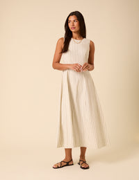 Cream Pinstripe Cedar Midi Dress