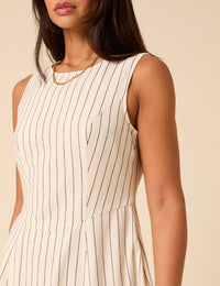Cream Pinstripe Cedar Midi Dress