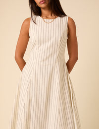 Cream Pinstripe Cedar Midi Dress