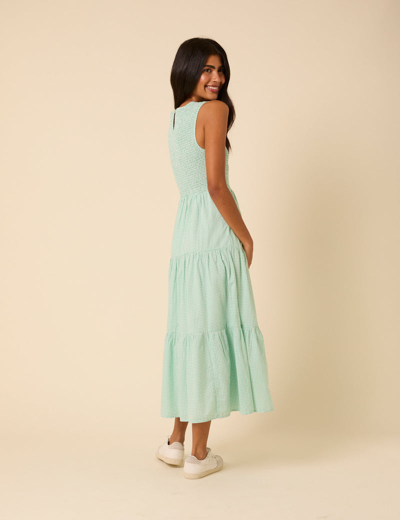 Mint Green Gingham Sleeveless Tiered Charlie Midi Dress