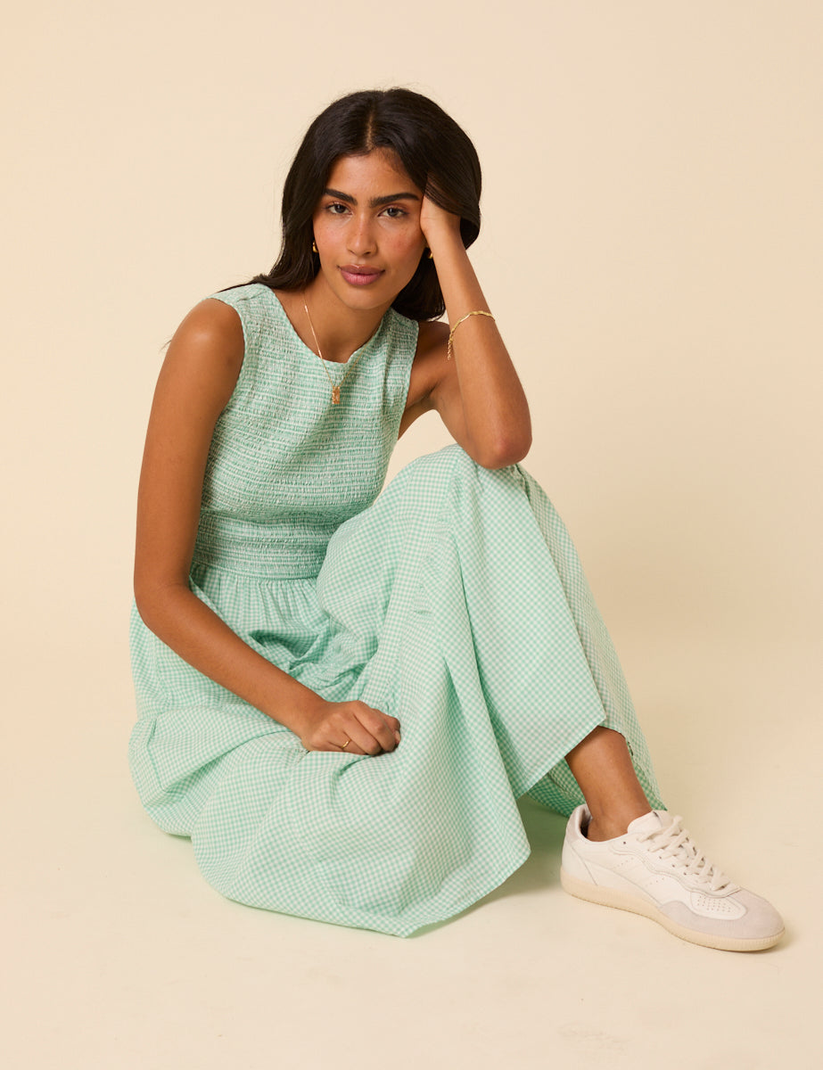 Mint Green Gingham Sleeveless Tiered Charlie Midi Dress Mint Green Gingham Sleeveless Tiered Charlie Midi Dress