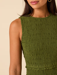 Green Shirred Bodice Ingrid Midi Dress