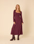 Burgundy Polka Dot Delilah Midi Dress