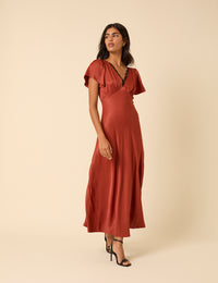 Burnt Rust Satin Lace Trim Sienna Midaxi Dress