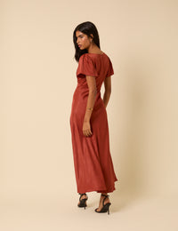 Burnt Rust Satin Lace Trim Sienna Midaxi Dress