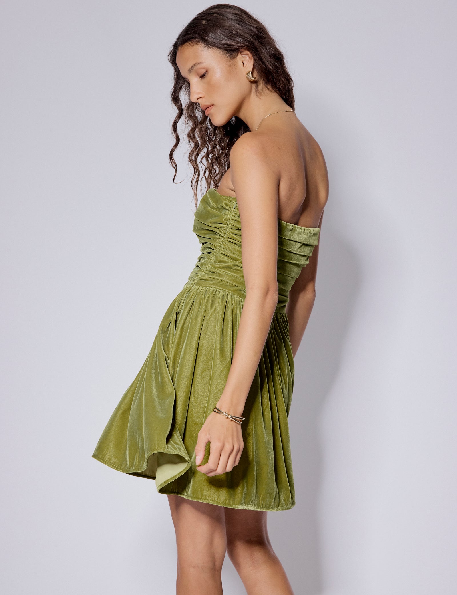 Green Velvet Bandeau Felicity Mini Dress