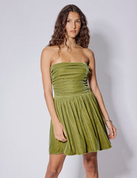 Green Velvet Bandeau Felicity Mini Dress