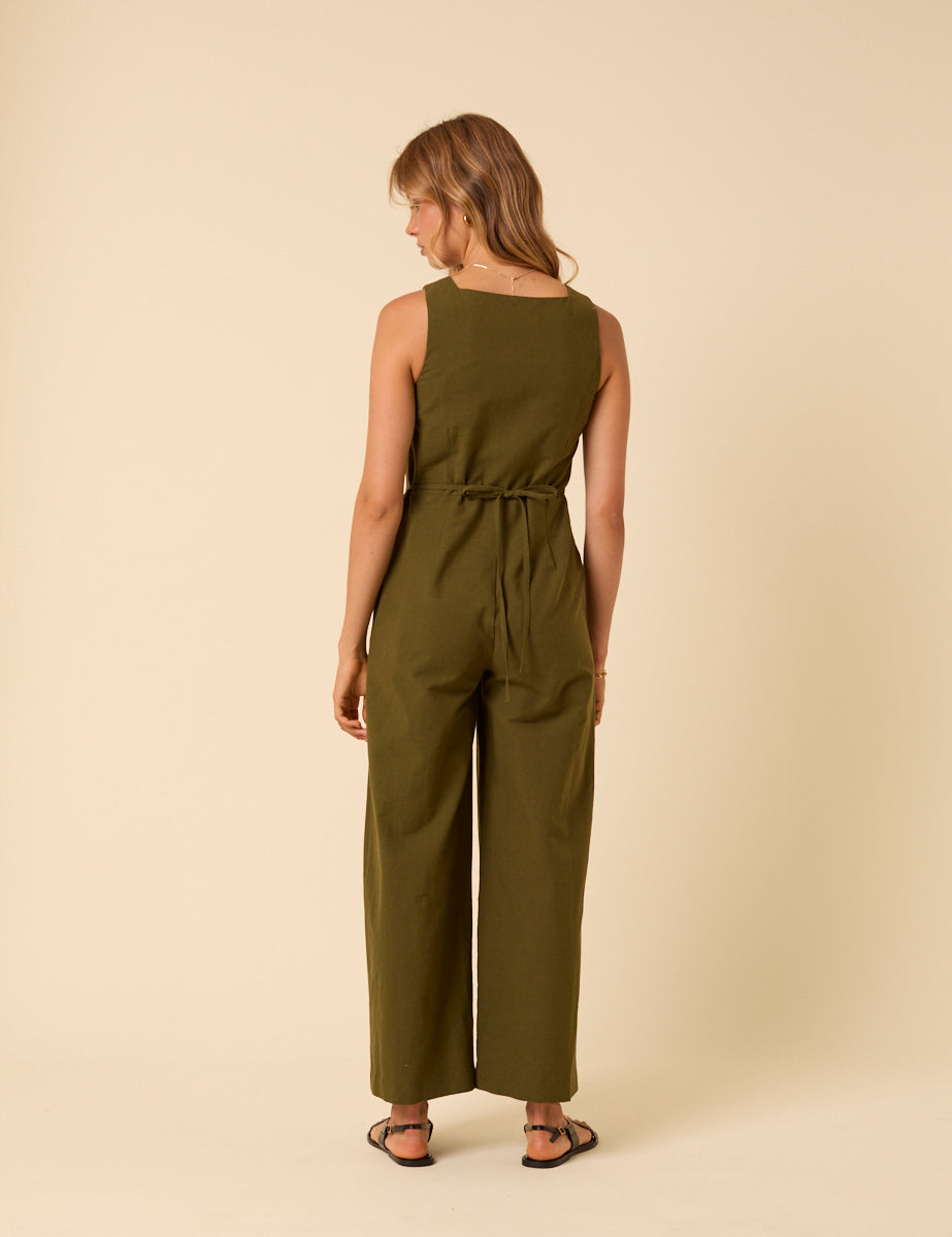 Khaki Green Tailored Peri Jumpsuit