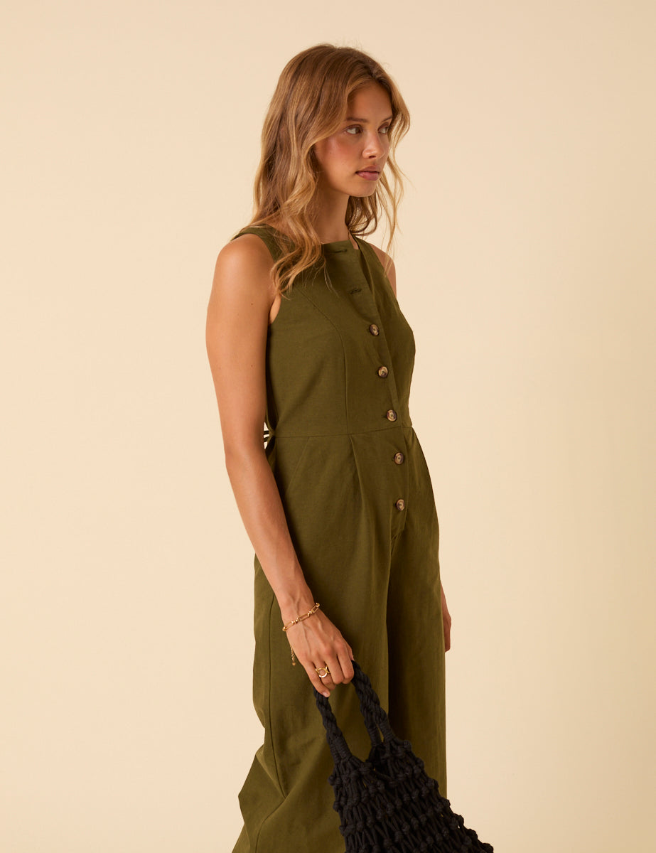 Khaki Green Tailored Peri Jumpsuit