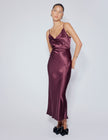 Purple Satin Cowl Neck Trixie Midi Dress