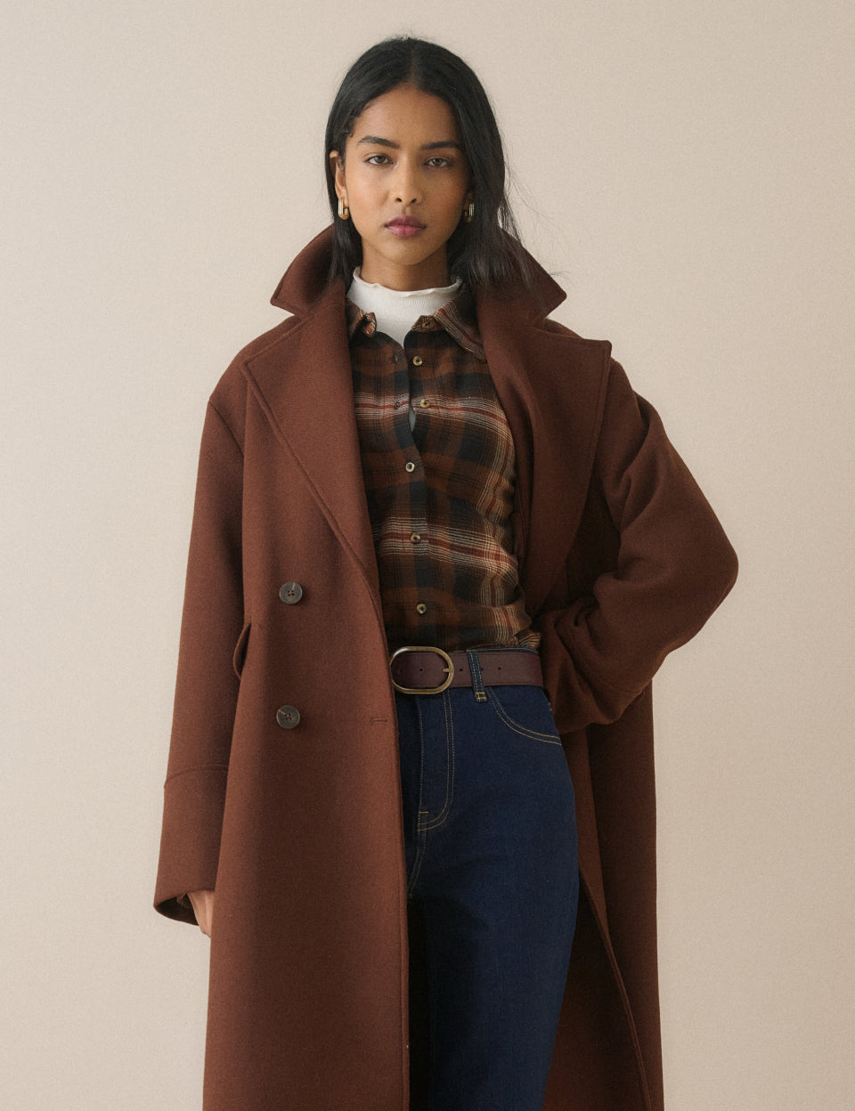 Brown and Navy Check Flannel Shirt