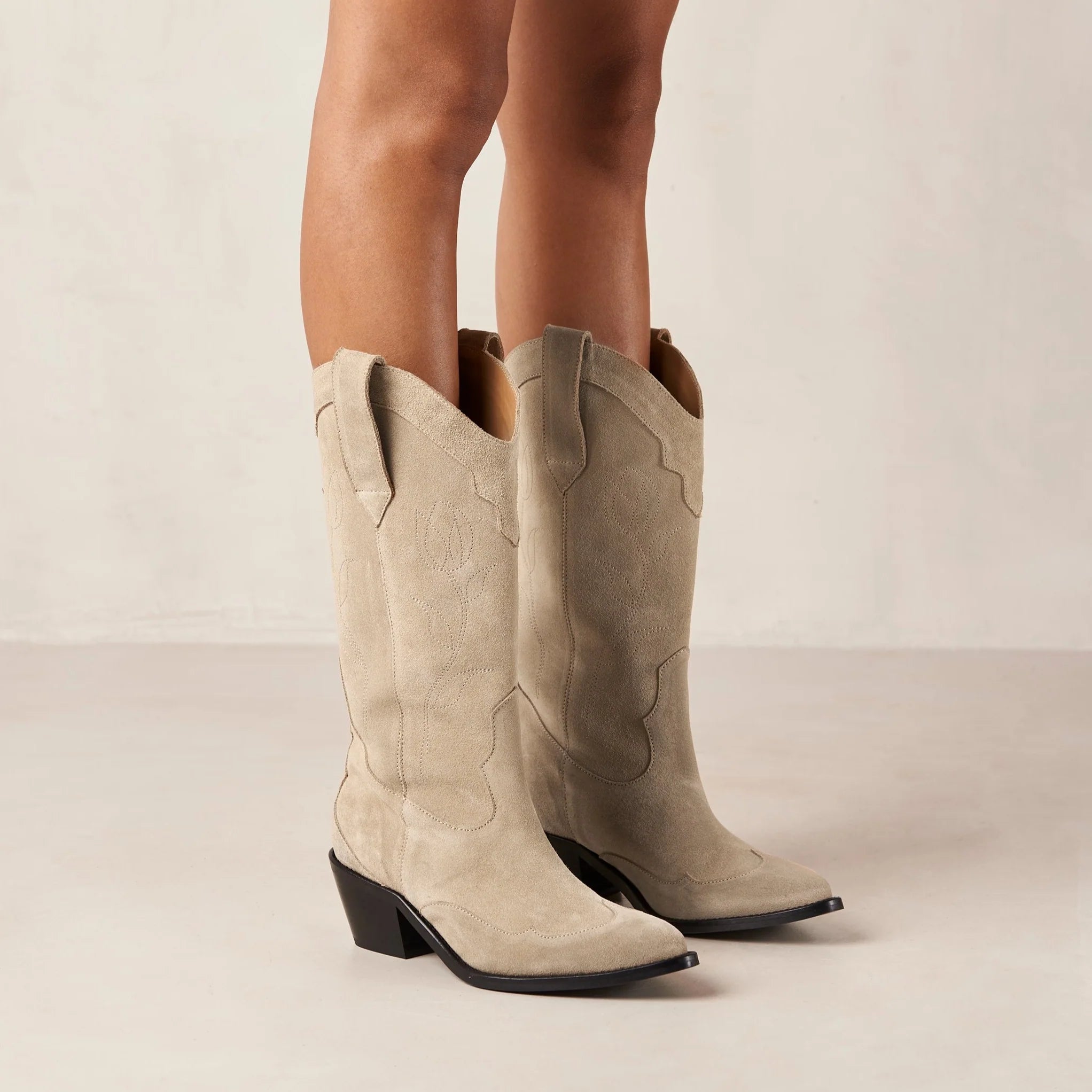 Arabella Beige Cowboy Boots - Main Image