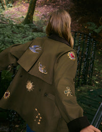 Khaki Celestial Embroidered Barn Jacket