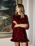 Burgundy Celestial Embroidered Fleur Mini Dress