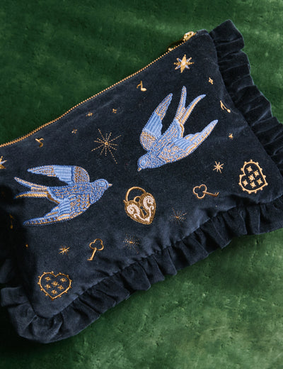 Navy Celestial Embroidered Pouch