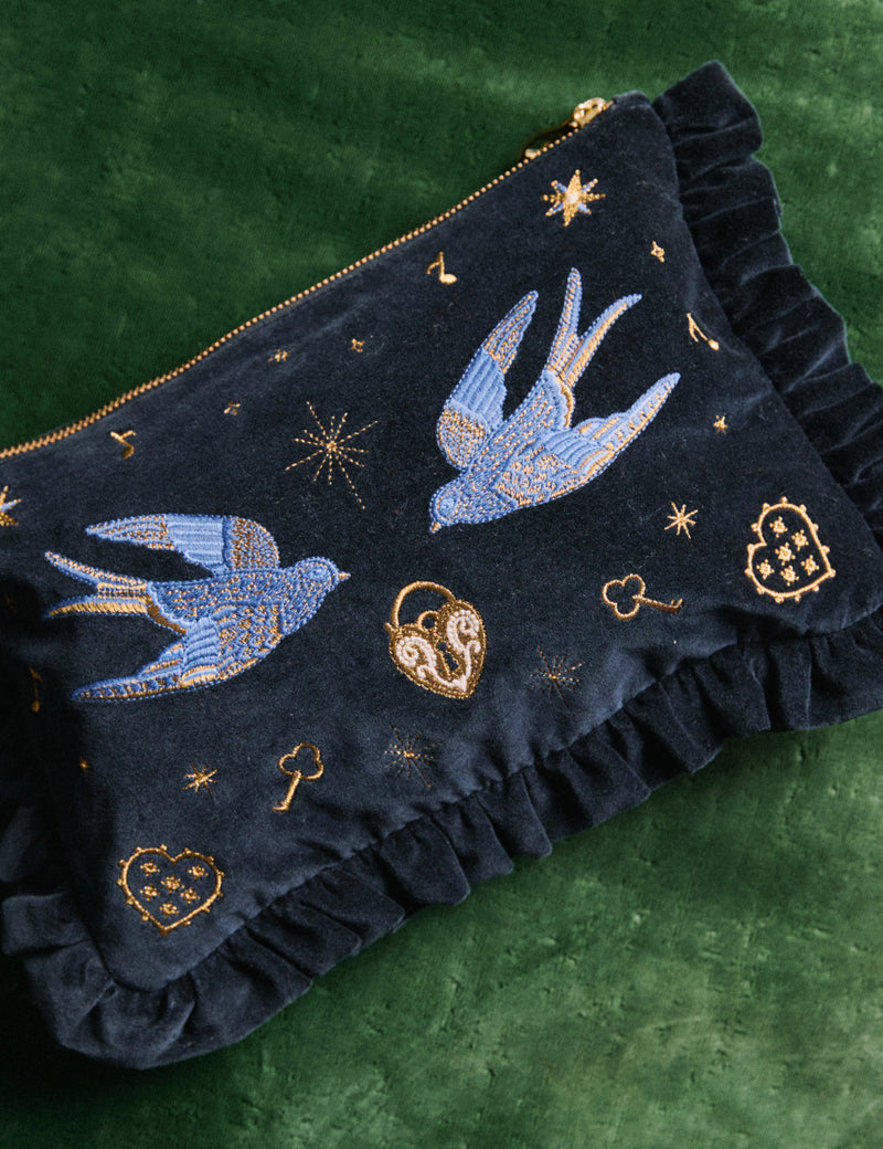 Navy Celestial Embroidered Pouch