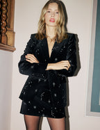 Black Celestial Embroidered Velvet Blazer