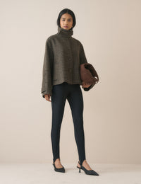 Brown Check Funnel Neck Relaxed Fit Wool-Blend Coat