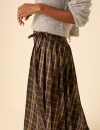 Green Check Tailored Kilt Midi Skirt