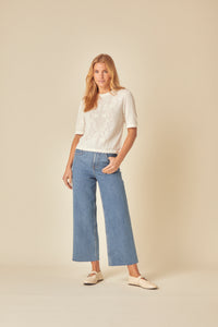 White Floral Pointelle T-Shirt