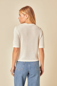 White Floral Pointelle T-Shirt