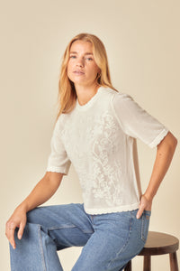 White Floral Pointelle T-Shirt