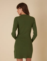 Green Ribbed Long Sleeve Mini Dress