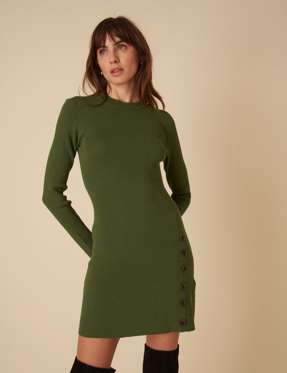 Green Ribbed Long Sleeve Mini Dress Green Ribbed Long Sleeve Mini Dress