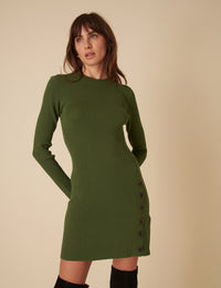 Green Ribbed Long Sleeve Mini Dress