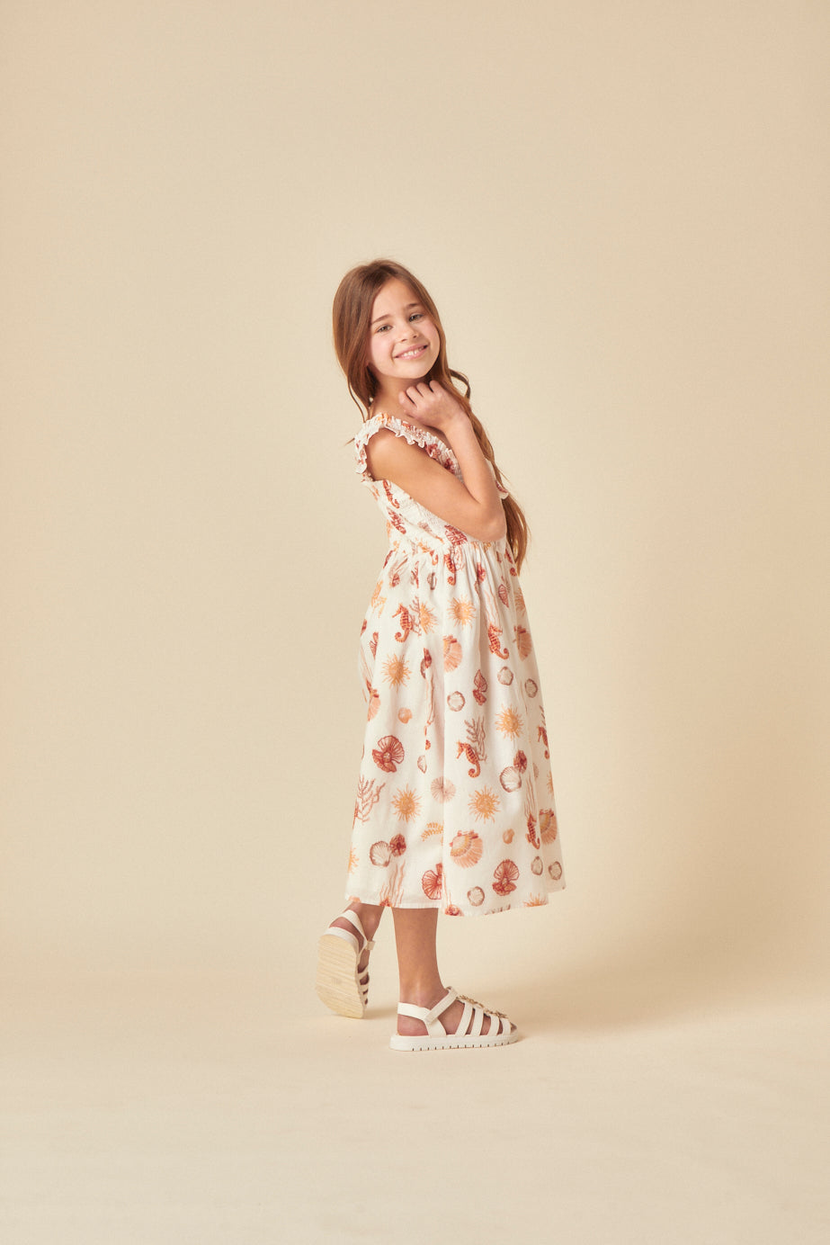 Girls White Shell Print Hadley Midi Dress