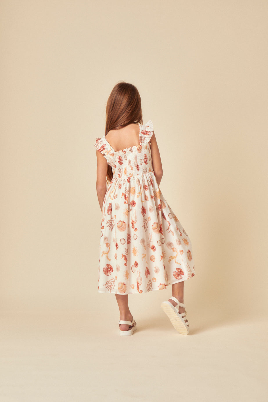 Girls White Shell Print Hadley Midi Dress