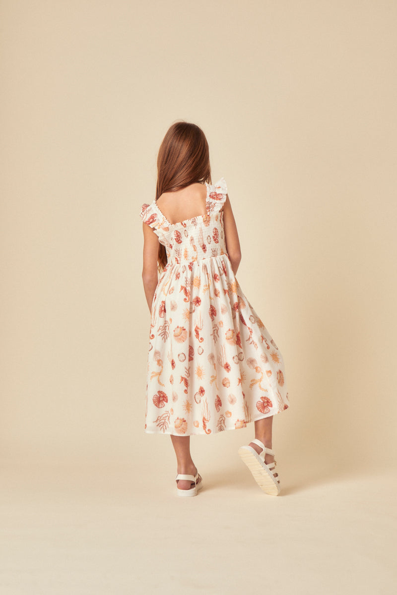 Girls White Shell Print Hadley Midi Dress