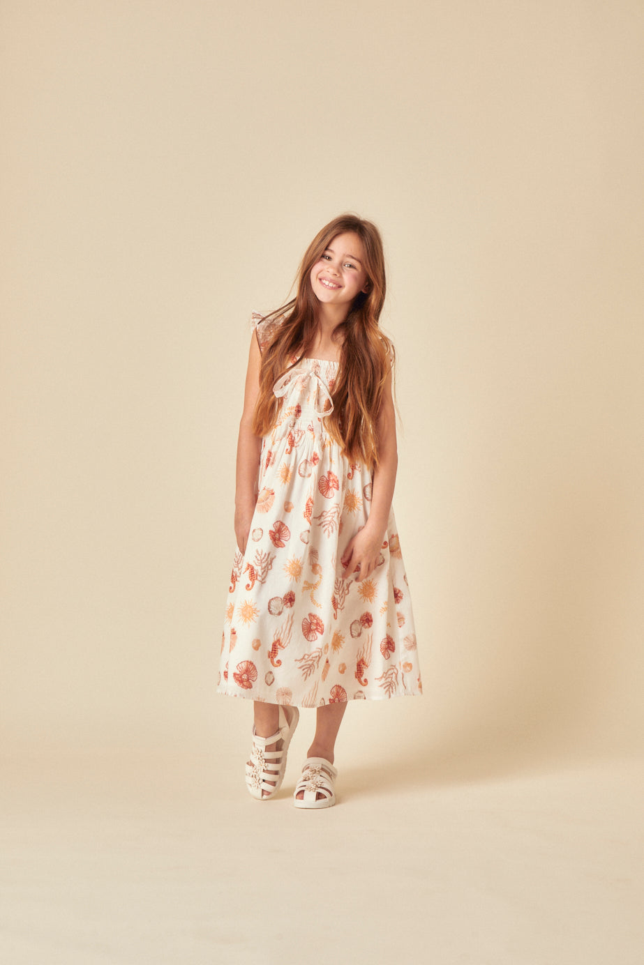 Girls White Shell Print Hadley Midi Dress