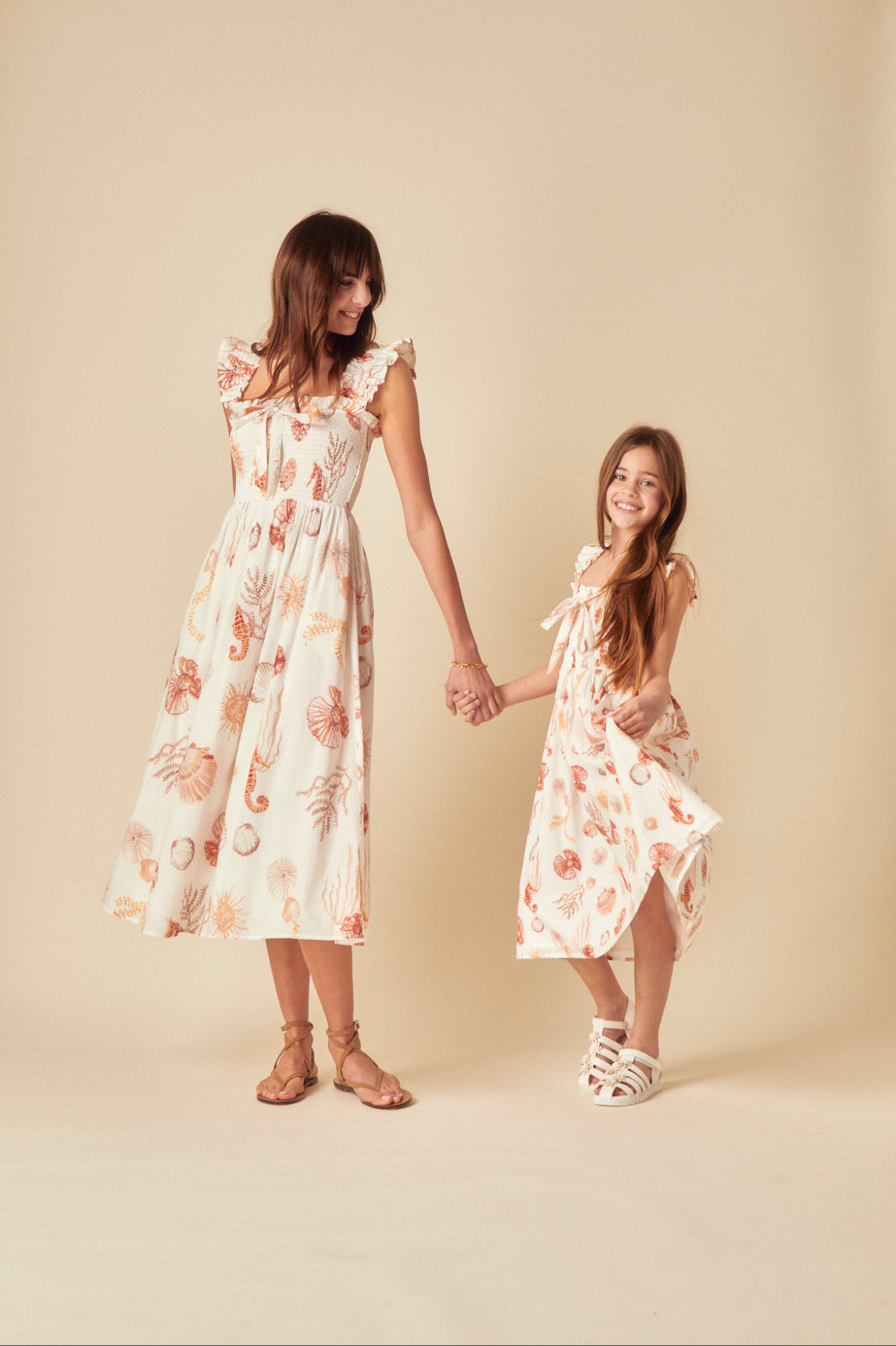 Girls White Shell Print Hadley Midi Dress