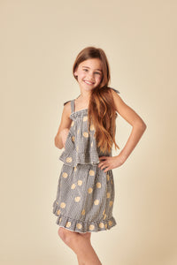 Elizabeth Scarlett Girls Black Gingham Shell Embroidered Skirt