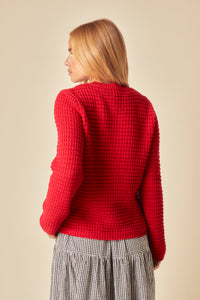 Red Textured Knitted Cardigan