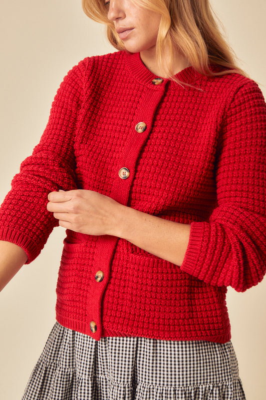 Secondary image of Red Textured Knitted Cardigan